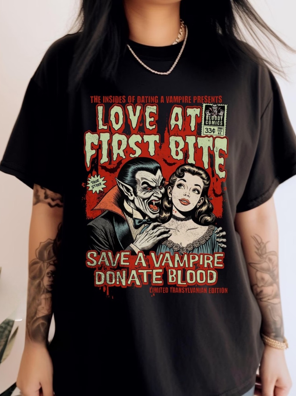 Love at First Bite Vampire Graphic Tee - Black
